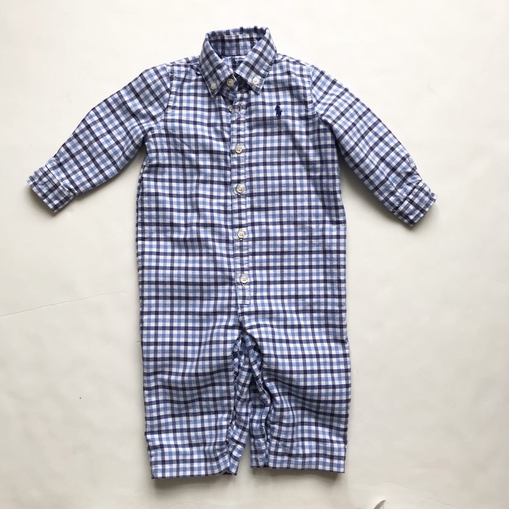 Ralph Lauren blue plaid long sleeve jumper EUC 9 months